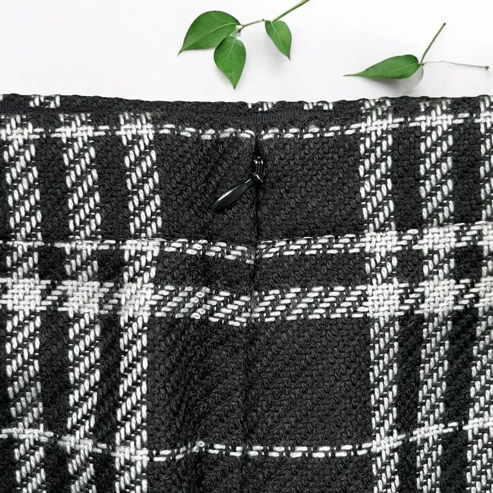J. Crew Black & White Plaid Tweed Mini Skirt